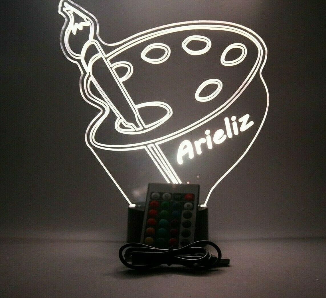 MIRROR MANIA Artist Palette Night Light Up Lamp LED Free Engraved Custom Name Personalized Art Painting Table Desk Lamp, with Remote, 16 Different Color Options, Dimmer, It's Wow, Great Gift