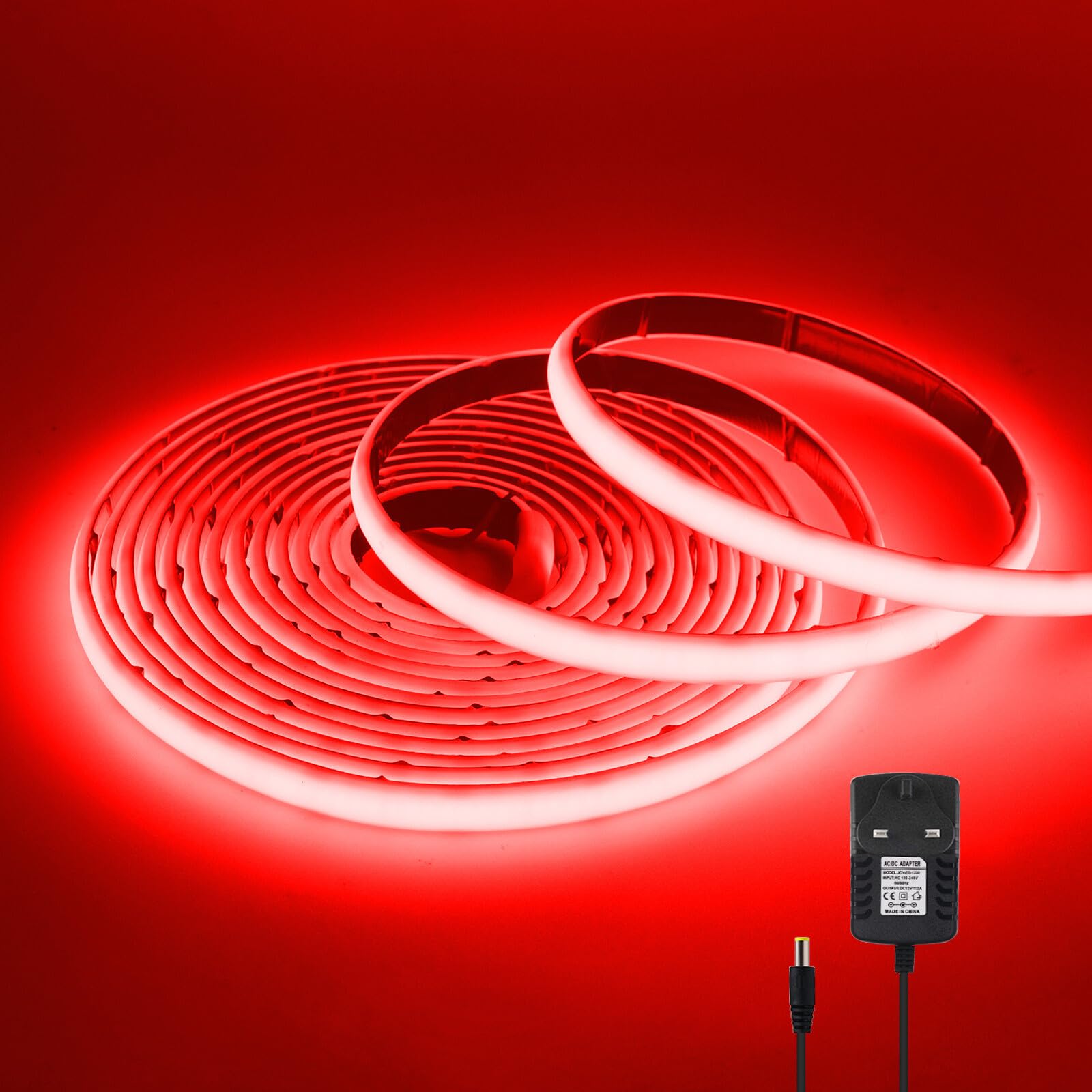 KAFULA 12V COB LED neon Light Strip self-Adhesive [1m, red], IP68 Waterproof Flexible, 320 LEDs/m Super Bright FCOB LED Fairy Light CRI90+, can be Cut Every 5cm, Indoor and Outdoor Decoration — image 1