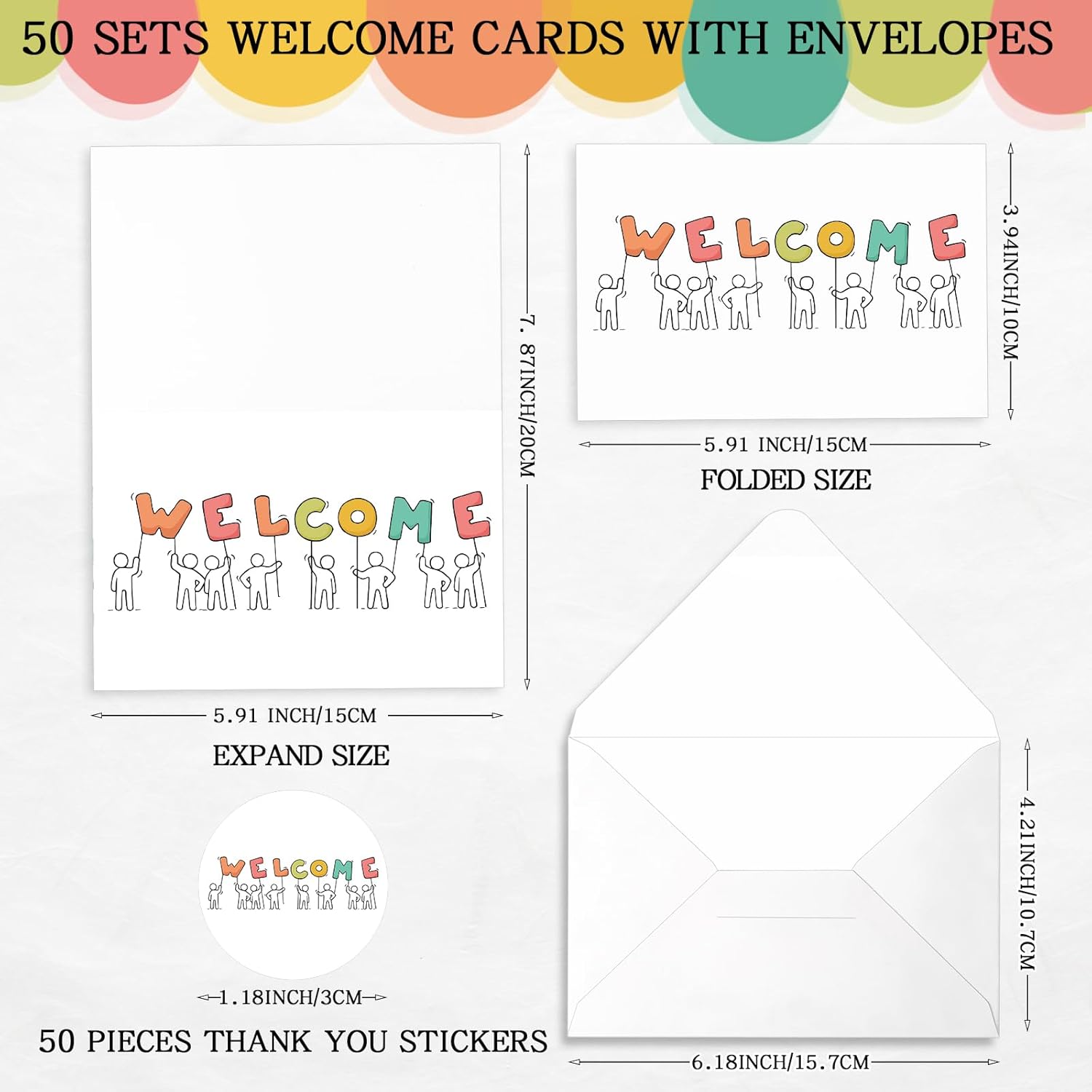 Harloon 50 Sets Welcome Cards for Employees Guests Welcome Card with Envelopes and Welcome Stickers Blank Interior Business Greeting Card Welcome Postcards for Work Team Guest Employee - Image 2