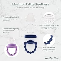 Vista 3 de WeeSprout Juego de alimentador de alimentos para bebés, 2 alimentadores de silicona y bandeja reutilizable para congelador con tapa, chupete