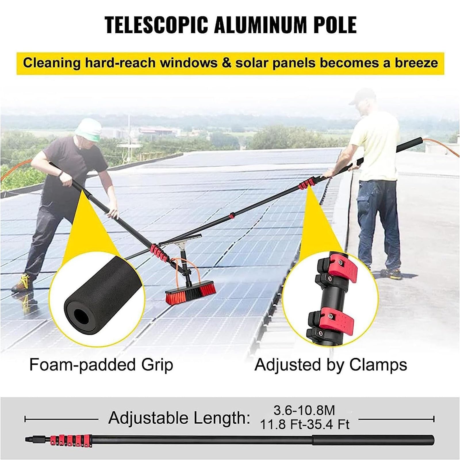 Asta telescopica per la pulizia delle finestre con spazzola alimentata ad acqua, portata di 9,1 m, per tetti di verande, pannelli fotovoltaici e camion, kit professionale per la pulizia dei vetri (6 m