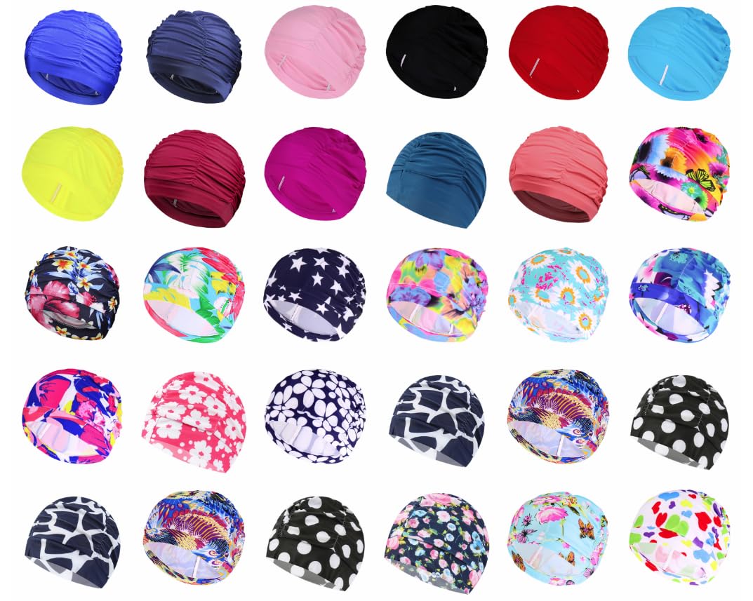 Swimming Cap Chemo Hair loss Beanie Hat Scarf Turban Cancer Swim Cover Headwear Headcover for Women (White Flower on Pink)