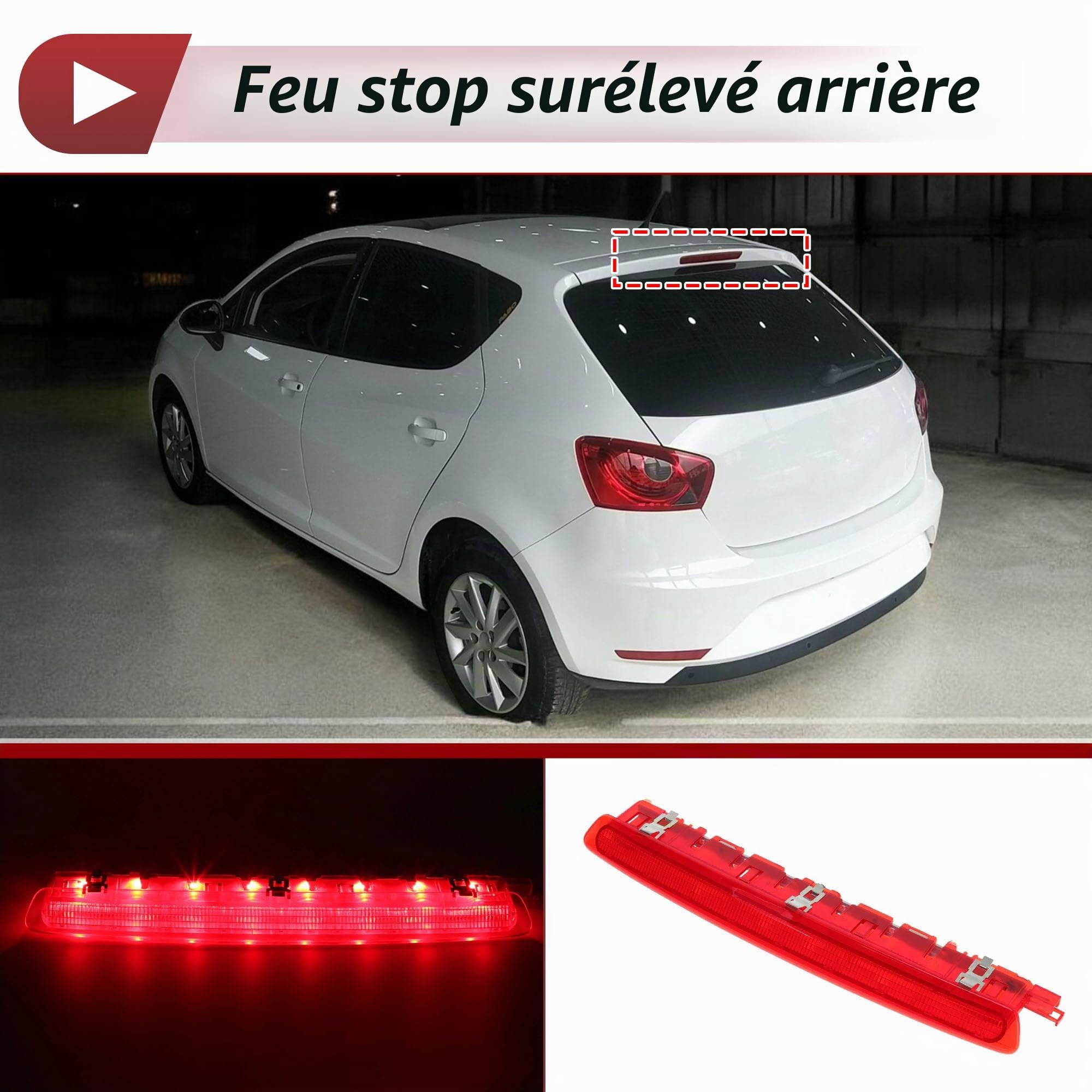 Feu Stop Led Pour Seat Ibiza 6J/6P 2009-2017 1PC Rouge | Rouge, ABS, 12V DC, IP67, Pour Seat Leon 1P Facelift 2010-2012, OE:6J0945097A/6J0945097B, Brancher Et Jouer