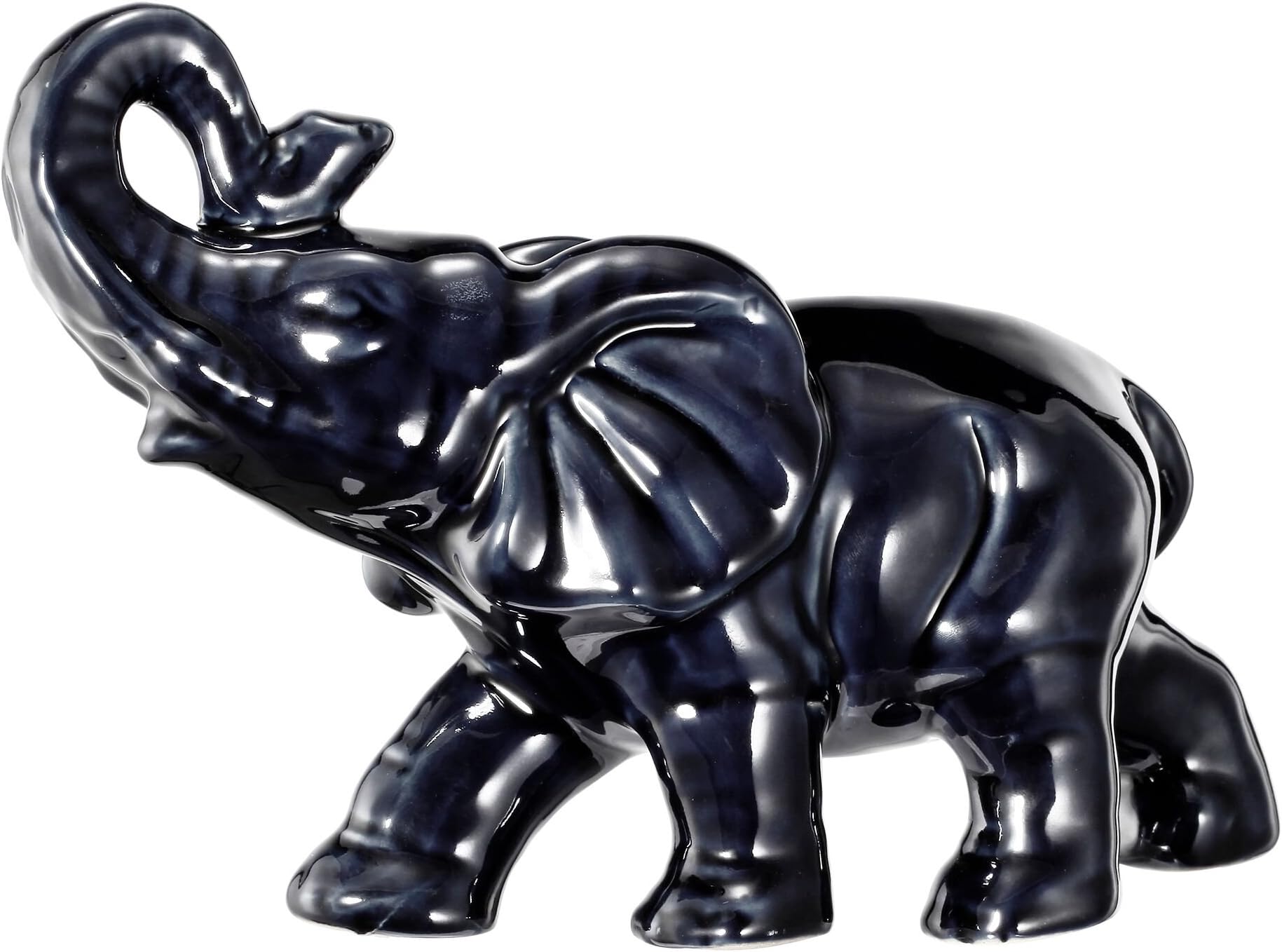 Trumpeting Elephant Ceramic Cobalt Blue Decorative Statue 11x3.5x7" Garden or display