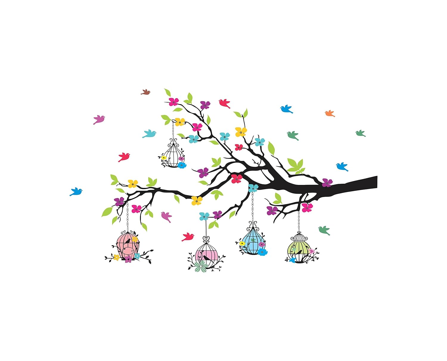 DreamKraft Tree and Flowers multicolour vinyl size 80 cm X 127 cm wall