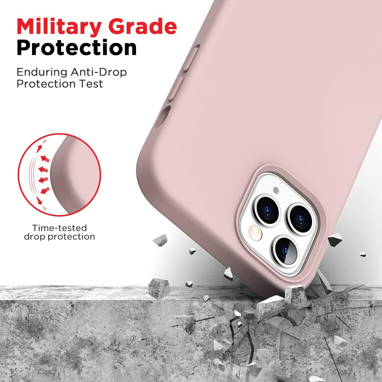 CANSHN Compatible with iPhone 12 Pro Max 6.7'' 2020, Liquid Silicone Soft Gel Rubber Full Body Protection Shockproof Phone Case Cover - Pink Sand