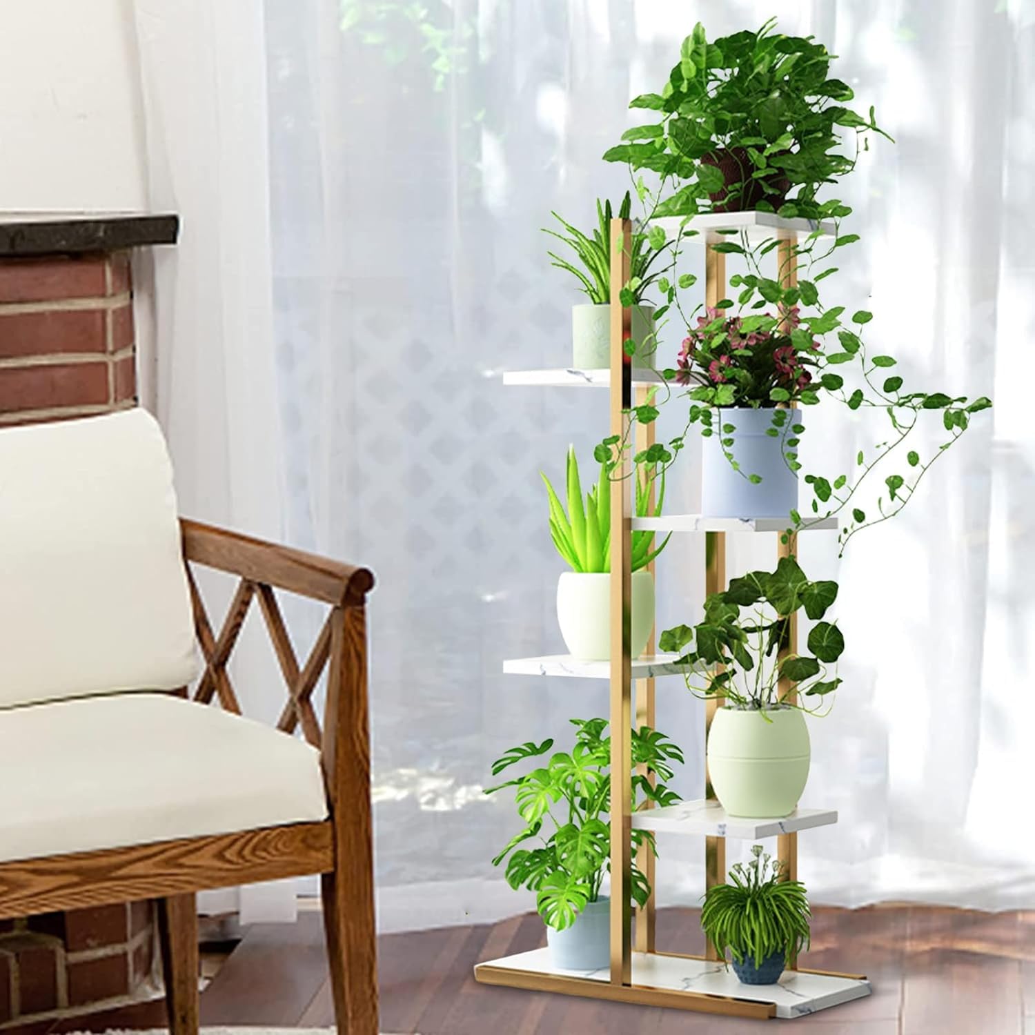 Reheyre 1 lot de supports pour plantes d'intérieur et d'extérieur, 6 niveaux, étagère pour plantes de jardin, support en métal pour pots de fleurs, étagères à fleurs multi-niveaux (livraison