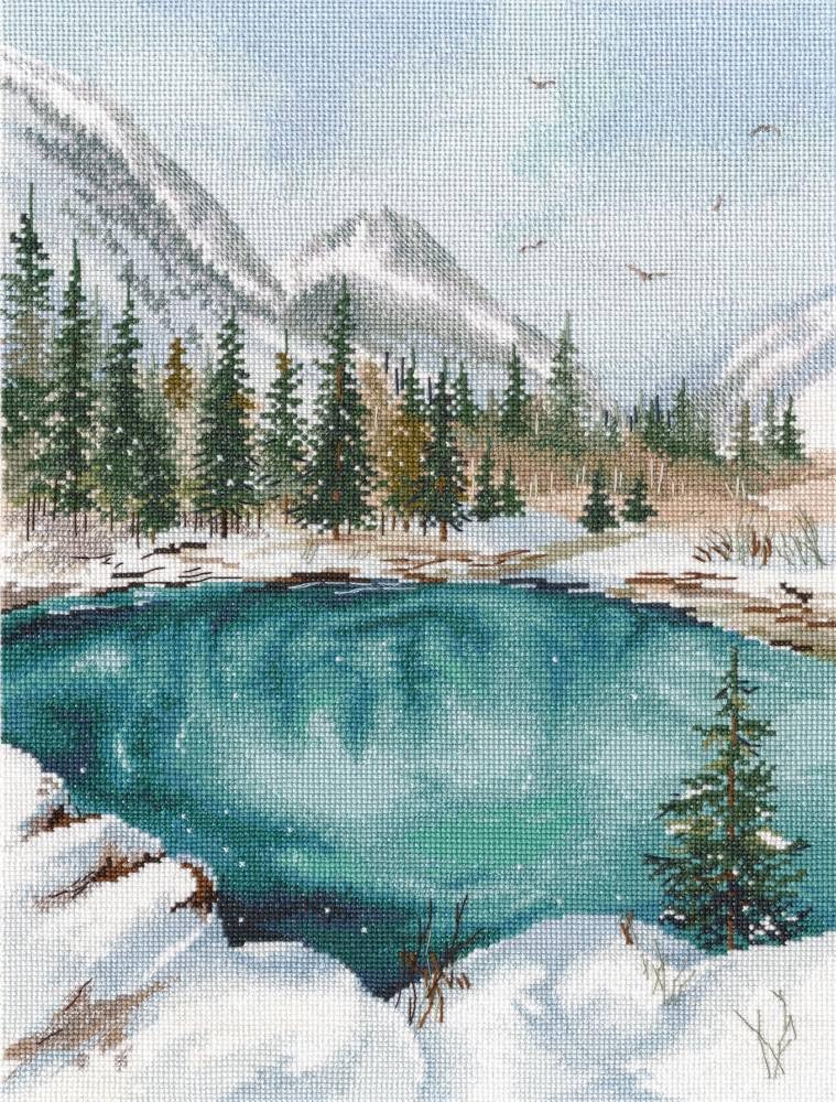 Oven Kit per ricamo a punto croce, per principianti e adulti, motivo: lago Geyser Altai, 25 x 35 cm