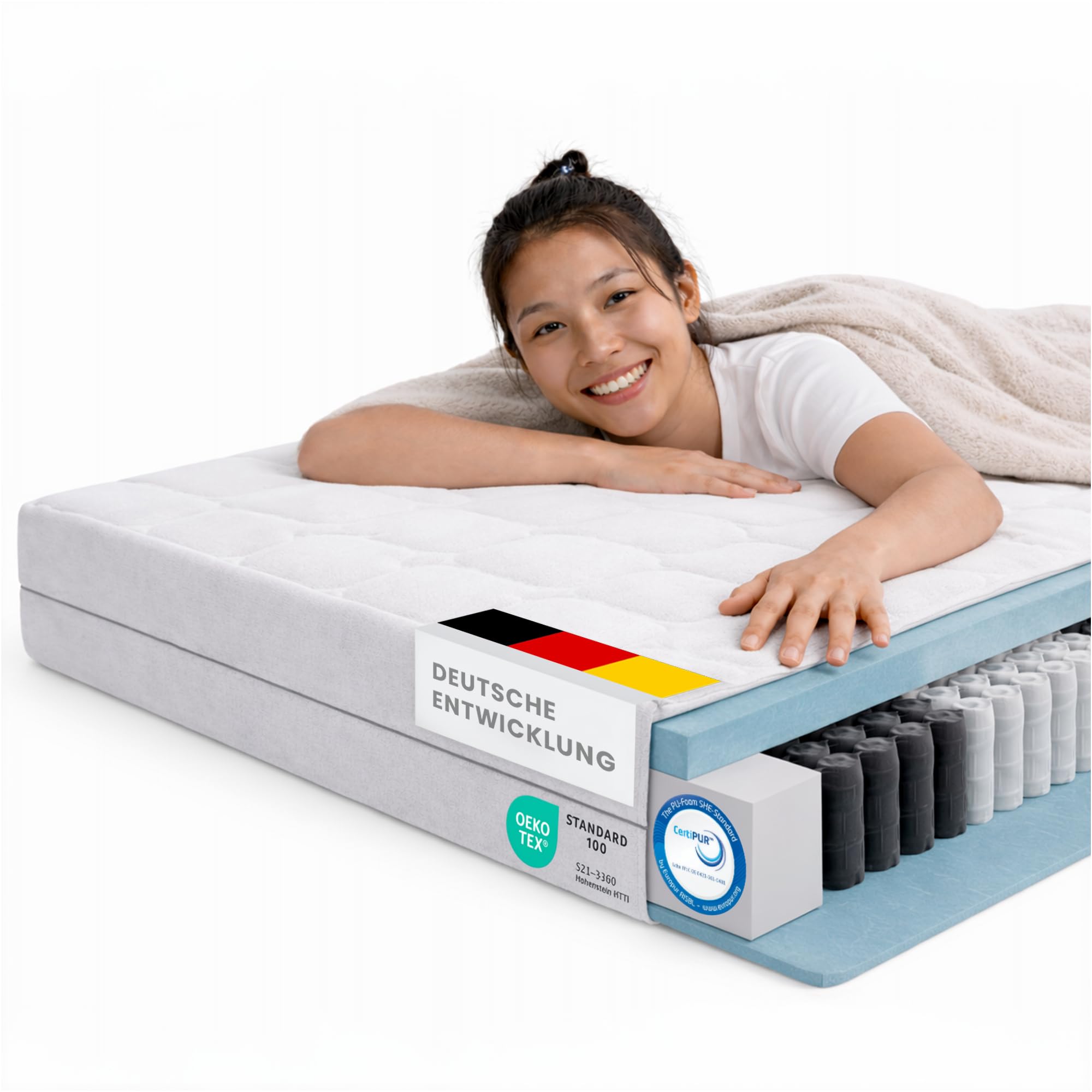 AM Qualitätsmatratzen - Hoogwaardig 7-Zone Pocketveringmatras 90x200 cm (H4) - 24 cm - Stevig - Pocketvering Matras 90 x 200 - TENCEL Lyocell tijk - Orthopedische matras