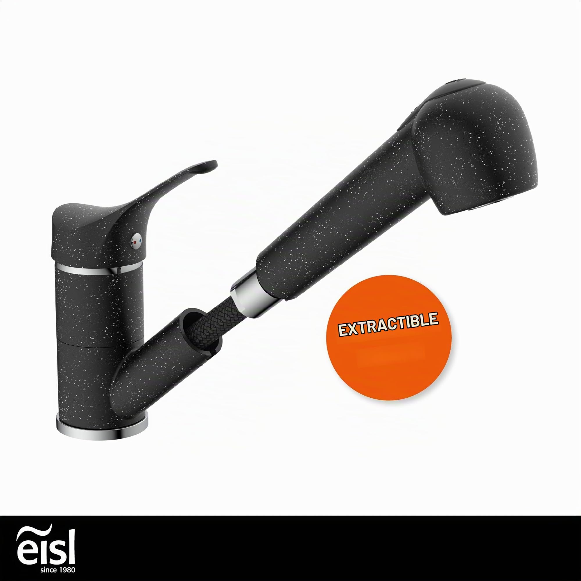EISL GRANIT NI183SMCR Robinet d'évier avec douchette à 90° orientable Idéal pour double évier, robinet de cuisine, mitigeur monocommande avec douchette, noir