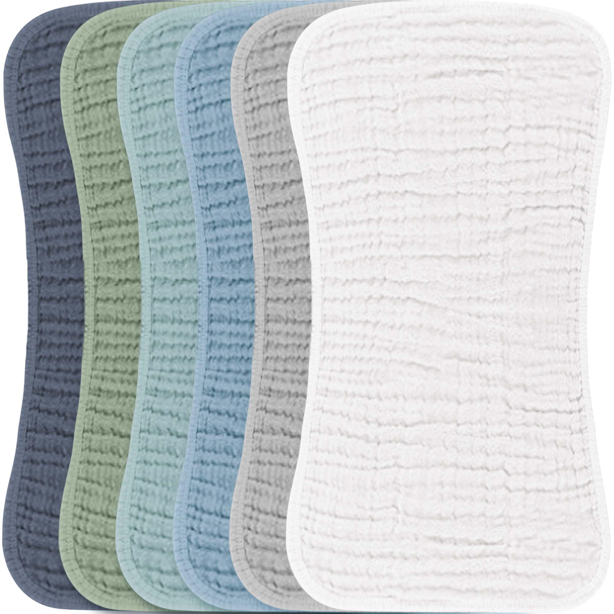 Konssy Muslin Baby Burp Cloths Sets for Unisex- 6 Pack Large 100% Cotton Burping Clothes for Newborn, Baby Girls and Boys