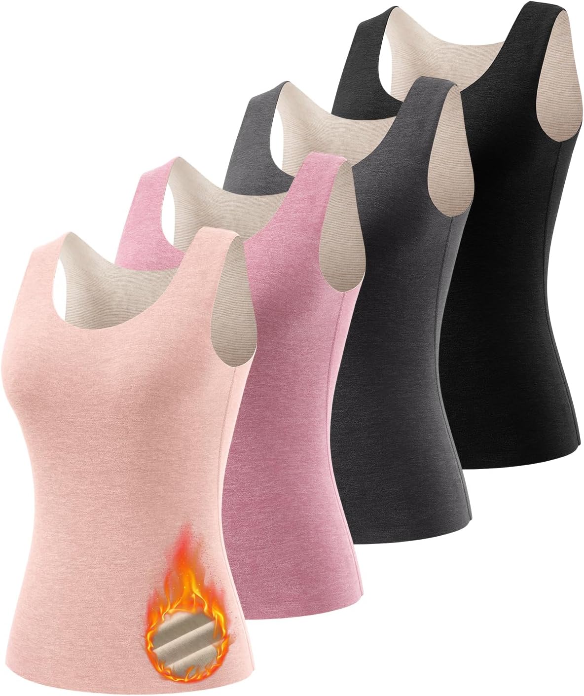 Women's Fleece Lined Thermals Underwear Tops Base Layer Tank Top Vest for Cold Weather 4,5Pairs
