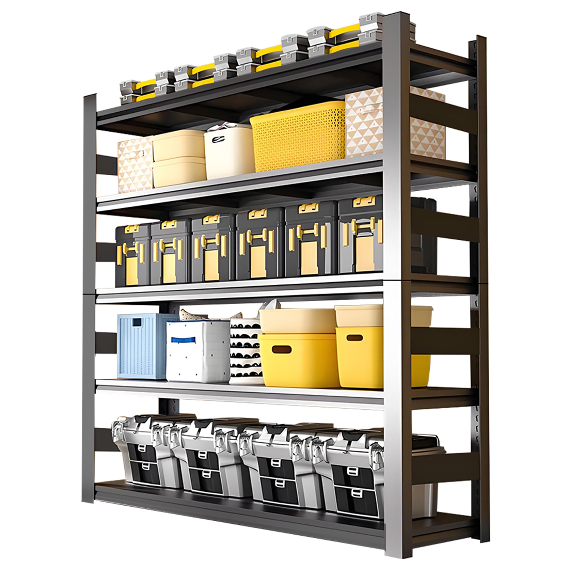 Scaffalatura per garage, resistente, capacità di 1360 kg, facile da montare, regolabile in metallo a 5 ripiani, ripiani per cantina, magazzino, 120 cm di larghezza x 45 cm di profondità x