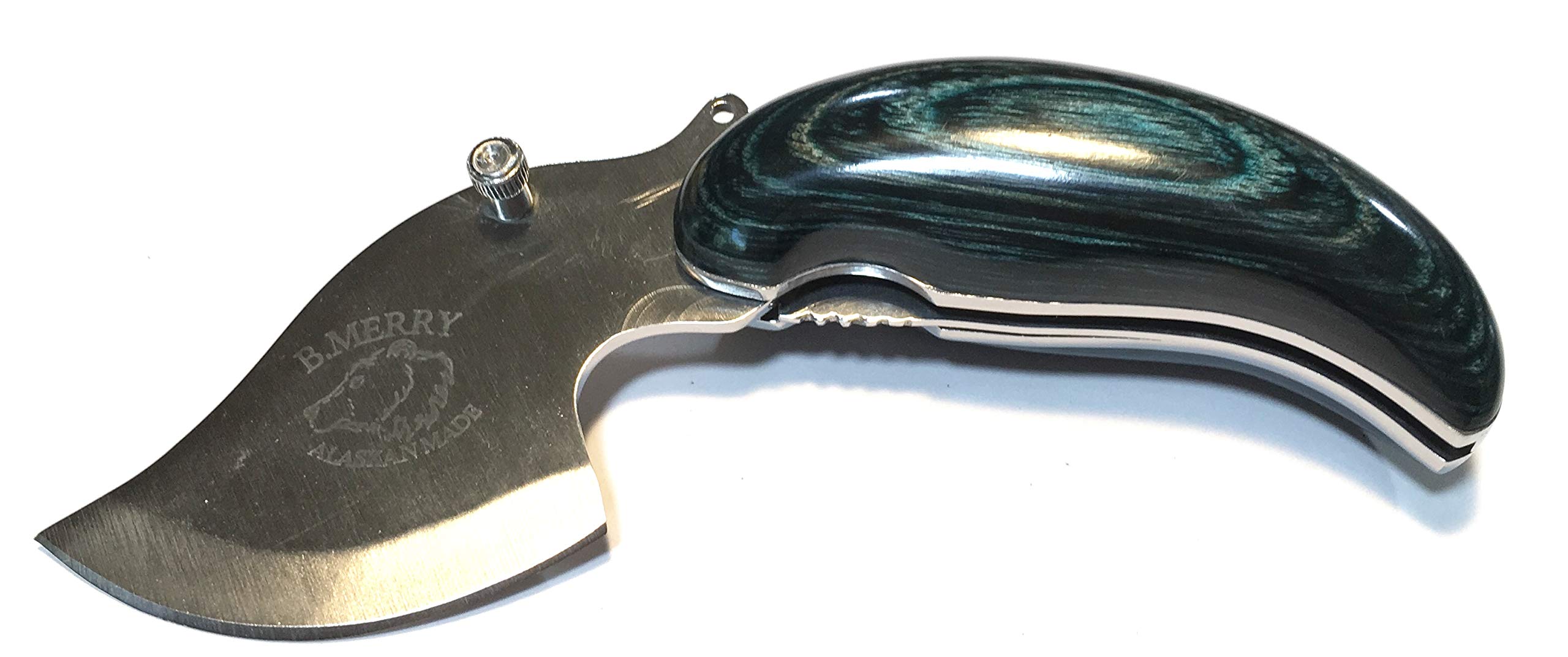 B.Merry Studio Made in Alaska Dymondwood Ulu Pocket Knife Folding - Blue