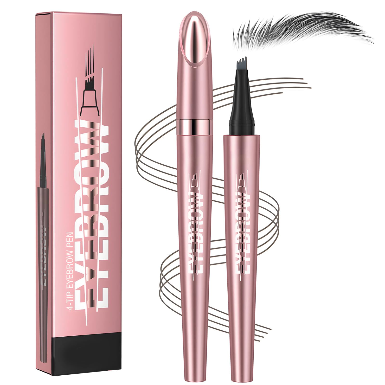 Microblading Eyebrow Pen, 2026 New 4-Tip 3D Eyebrow Pencil, Waterproof Long-Lasting Fine Stroke Contouring Pen, Premium Natural Brow Makeup for All-Day Wear (Light Coffee) — view 7