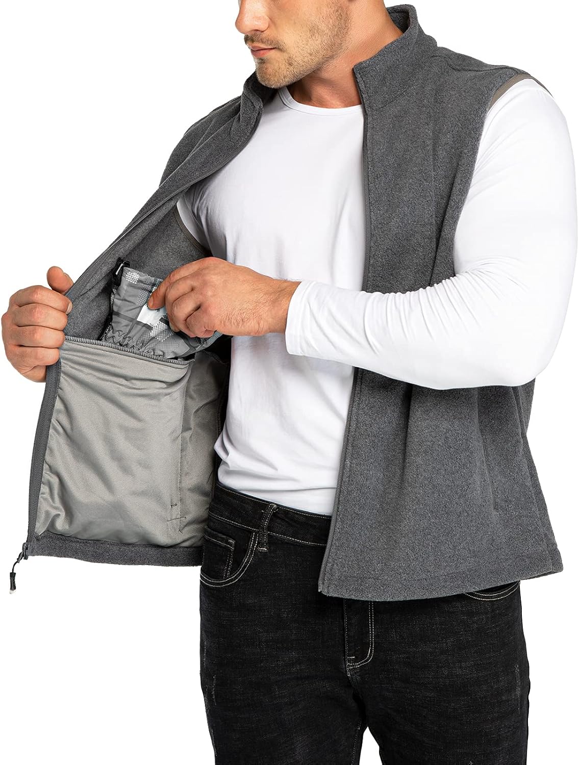 33,000ft Men's Fleece Vest, Lightweight Warm Zip Up Polar Vests Outerwear with Zipper Pockets, Sleeveless Jacket for Winter - Image 3