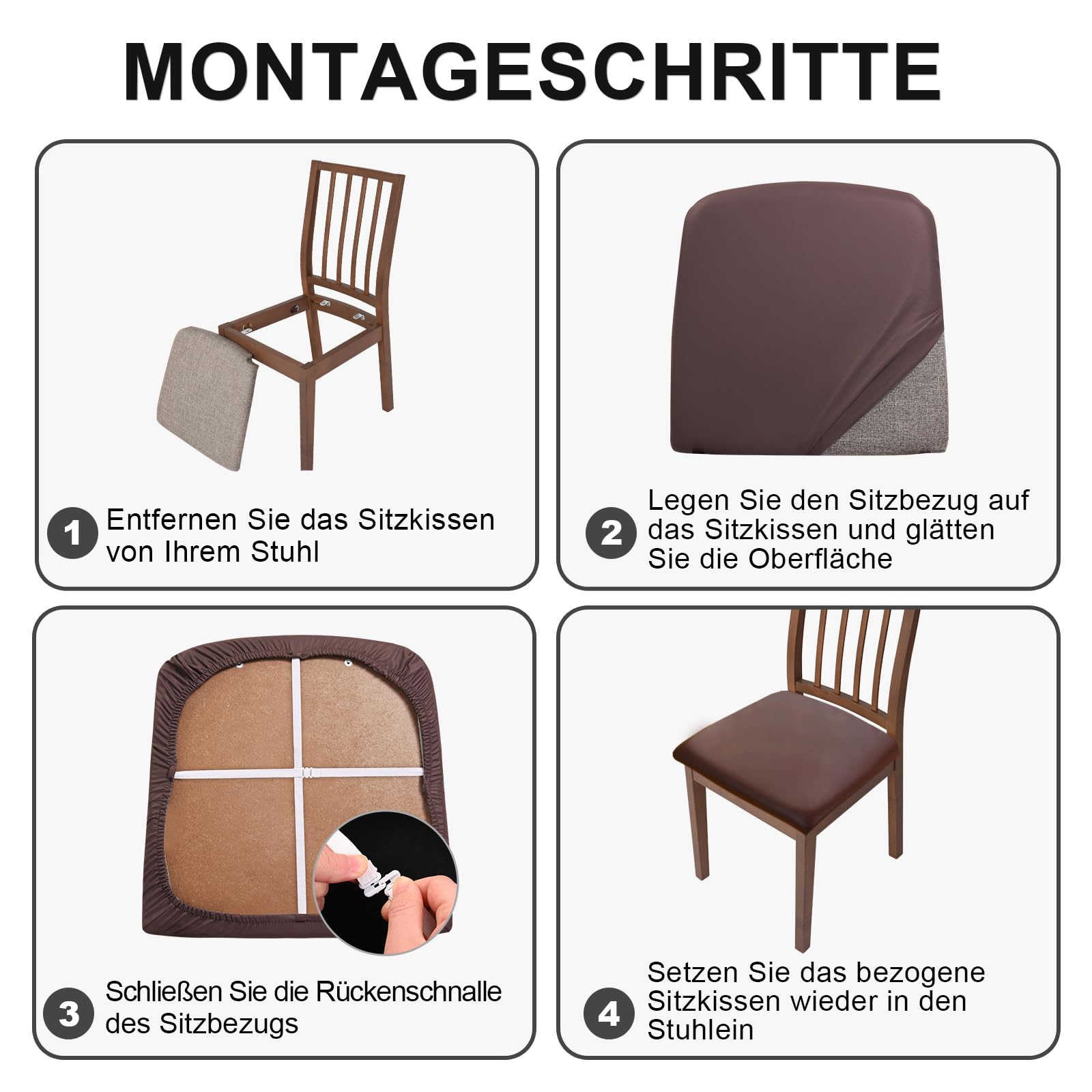Alishomtll Set di 4/6 coprisedili in PU, in pelle stretch, impermeabili, rimovibili e lavabili, per sedie da pranzo, per sala da pranzo, cucina, matrimonio, giardino, ufficio (colore caffè, 6 pezzi)