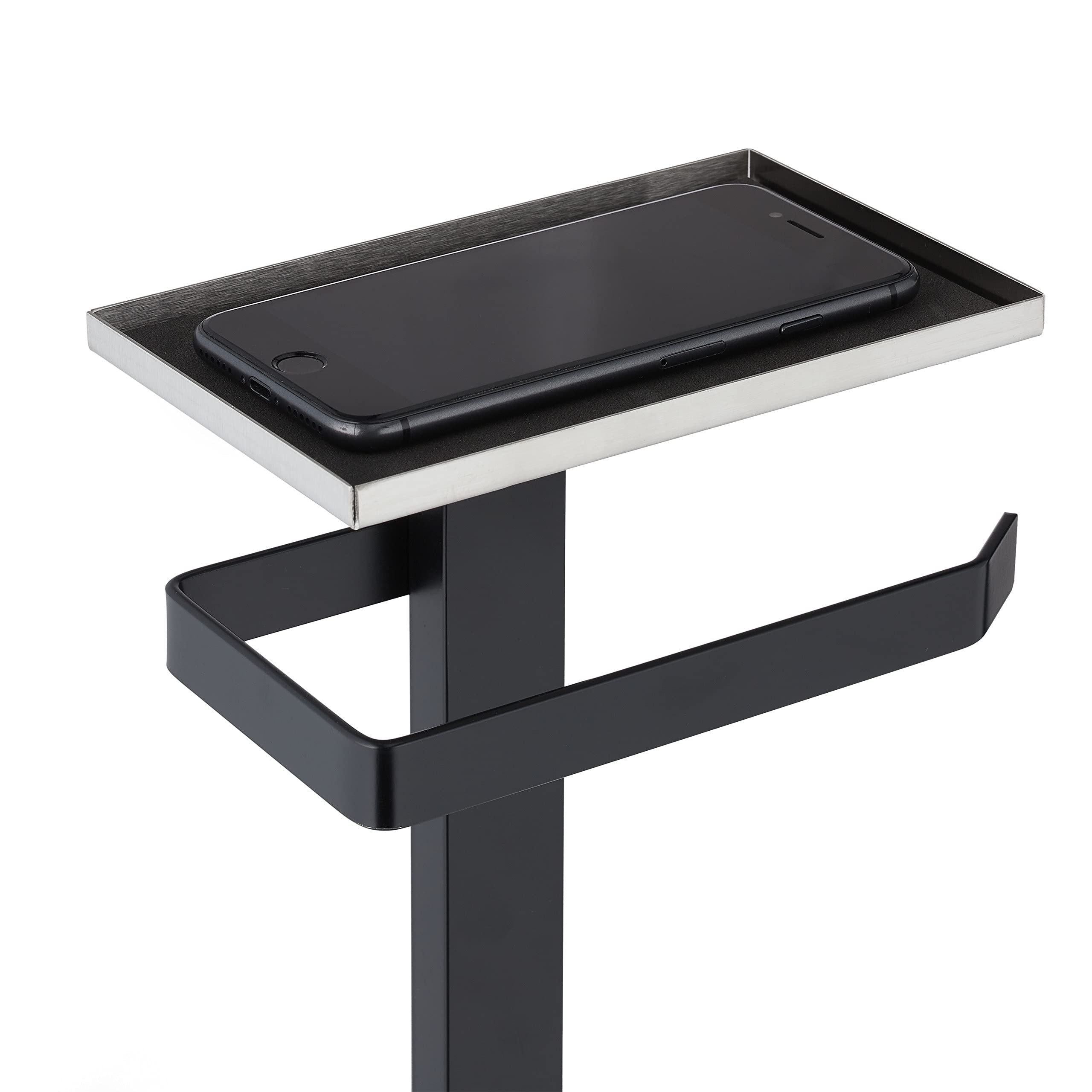 Relaxdays Piantana Portarotolo e Scopino WC, Set da Bagno per Carta Igienica e Portascopino, 69x26x18 cm, Argentato Nero