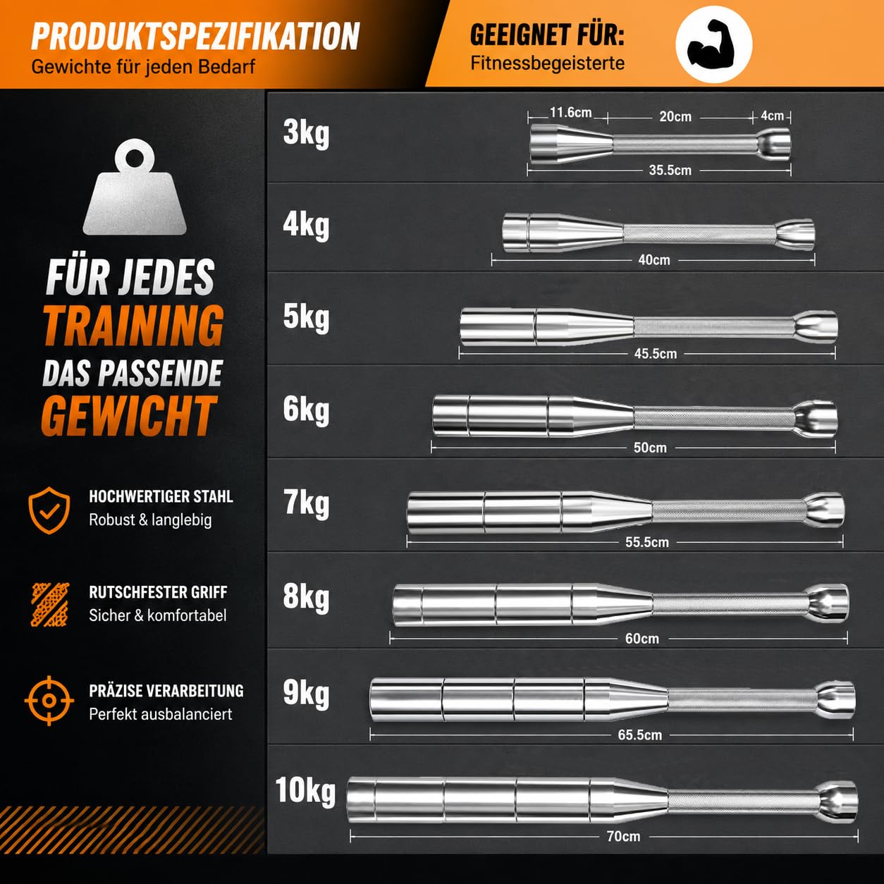 Verstellbare Macebell 3-10KG, Stahlkeule, kettlebell, Clubbell, Indian Club | 8-in-1 Keule aus Vollstahl, für Krafttraining, Functional Fitness, Griffkraft, Schultertraining, Core- und Ganzkörpertraining