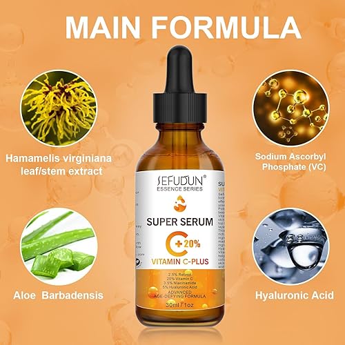 Miniatura 8 de Super suero de vitamina C, 20% vitamina C más retinol, suero facial antienvejecimiento con ácido hialurónico, 1 onza