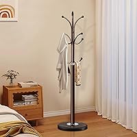 Vista 27 de Perchero de metal con base de mármol natural, perchero independiente, árbol de pasillo resistente con 12 ganchos para colgar ropa, bolsos, bufandas