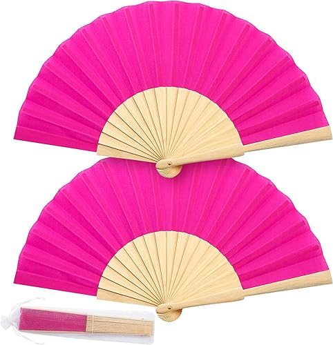 Chuangdi 2 ventiladores de mano plegables para baile de línea, abanicos de madera para bodas, de mano para mujeres, con bolsas de organza con