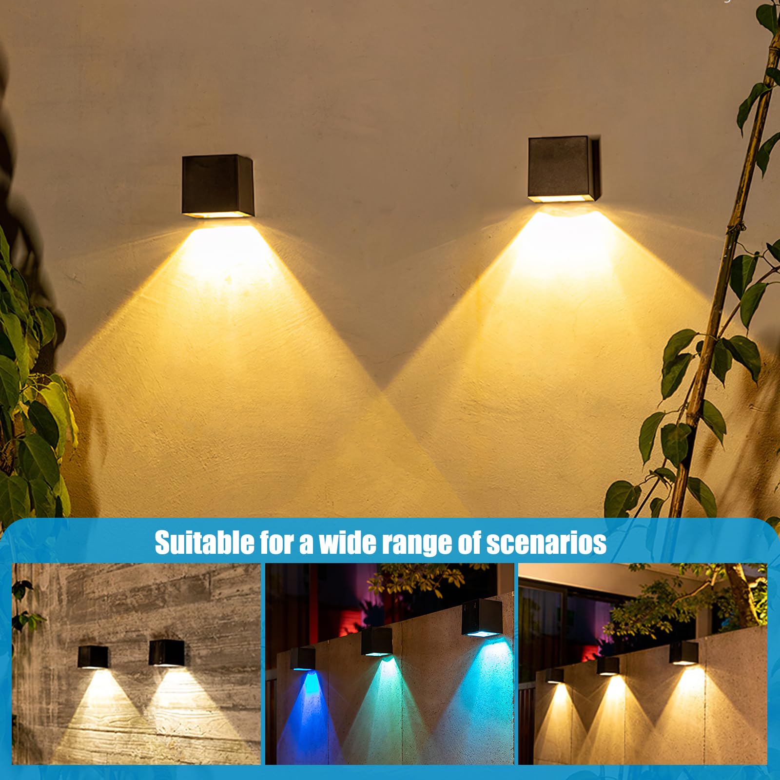 4 Applique Da Parete Solari LED Con Illuminazione Su E Giù - Luce Esterna IP65 Impermeabile, Pannello Solare E Batteria 600 MAh, Per Giardino, Balcone, Recinzione