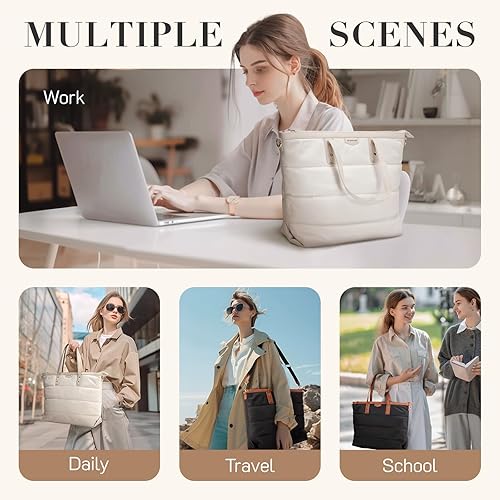 Miniatura 9 de Missnine Bolsa de mano para laptop para mujer, bolsa de hombro de trabajo de 15.6 pulgadas, ligera, maletín para computadora con cremallera