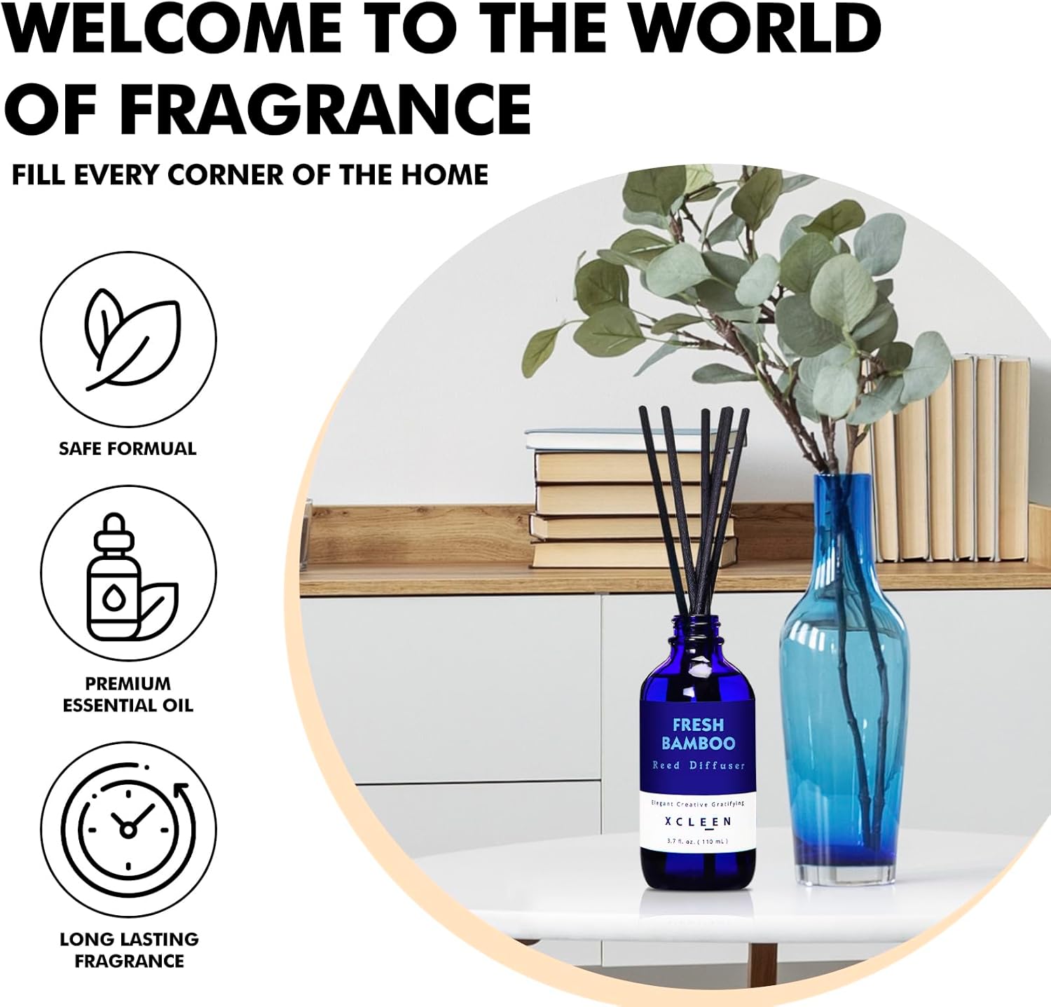 Reed Diffuser, Fresh Bamboo Scented Diffuser with Sticks, Home Fragrance Aromatherapy Oil Diffuser for Bathroom Office Decor - Image 2