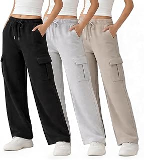 Common Stitch 3 Pack Wide Leg Cargo Fleece Sweatpants for Women