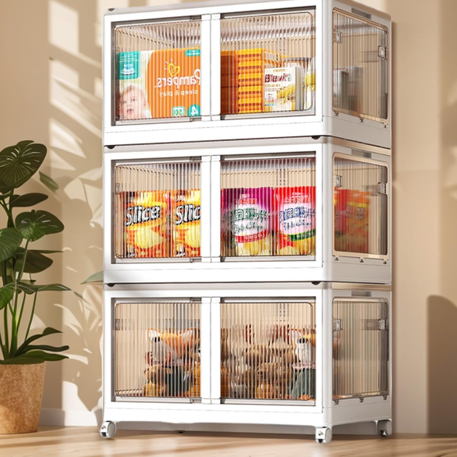 SNKR ESSENTIALS Pack Plastic Storage Bins with Lids, Collapsible Storage Bins with Doors,14.7 Gallon Folding Storage Boxes with Wheels for Closet Organizer, Stackable Home Cupboard For Storage (B0D9NGSKHL) Amazon Price History, Amazon Price Tracker