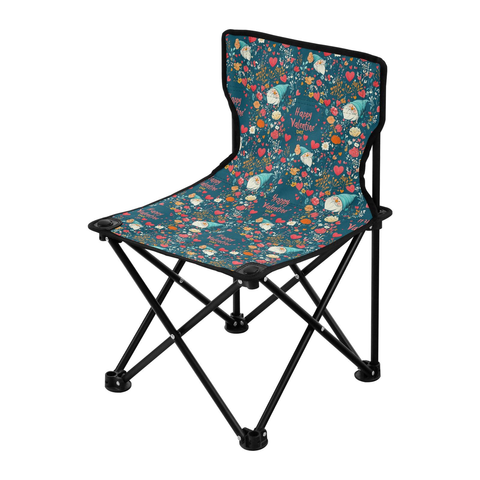 FRODOTGV Walentynki kwiaty miłość serce krasnal szczęśliwych walentynek kompaktowe krzesło obozowe ultralekkie krzesła z plecakiem torba do przenoszenia w zestawie krzesło turystyczne na obóz obóz