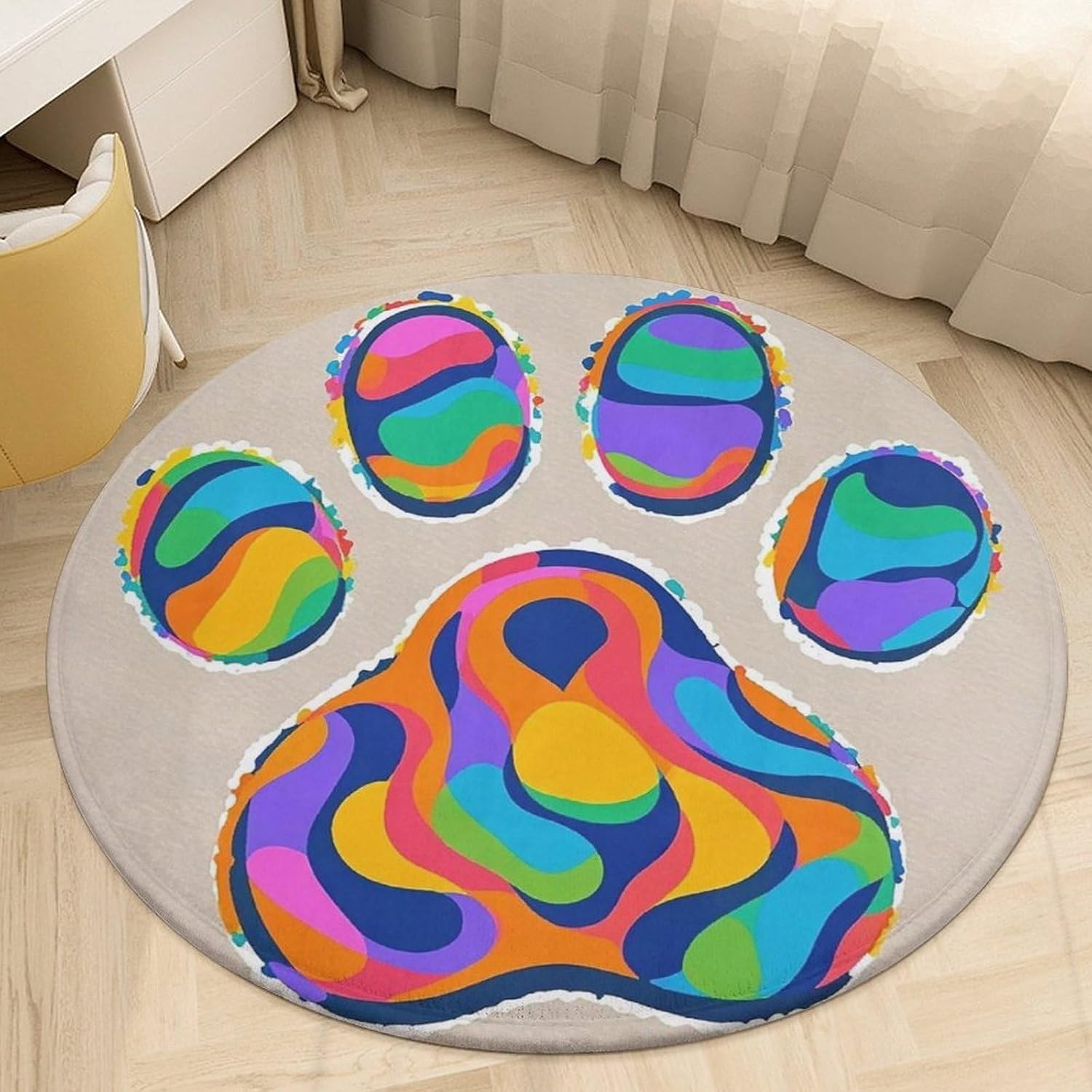 Washable Area Rug Non-Slip Rugs Doormat Colorful Dog Paw Print