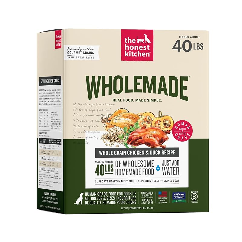 Ração desidratada para cães The Honest Kitchen Wholemade de frango e pato com grãos integrais e caldo de ossos, 4,54 kg