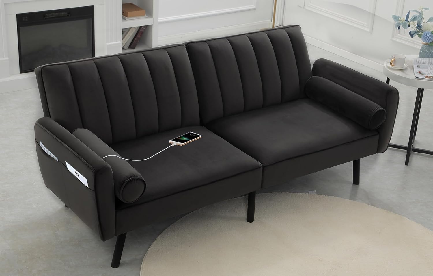 DURASPACE Velvet Loveseat Sleeper Sofa 74" Convertible