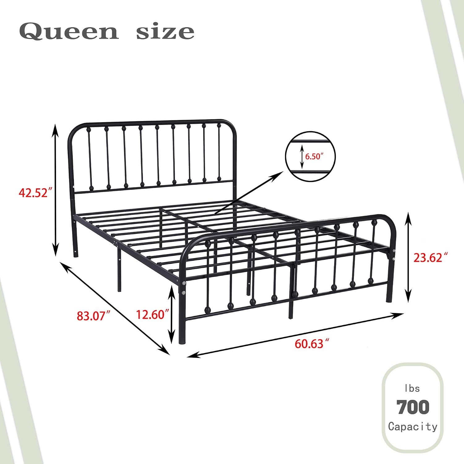 Dimensions of the alazyhome Queen Size Metal Platform Bed Frame