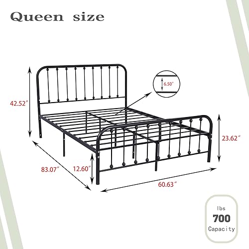 Miniatura 2 de alazyhome Base de cama de metal tamaño individual con cabecero y estribo, soporte de listones de acero resistente y resistente, no necesita somier,