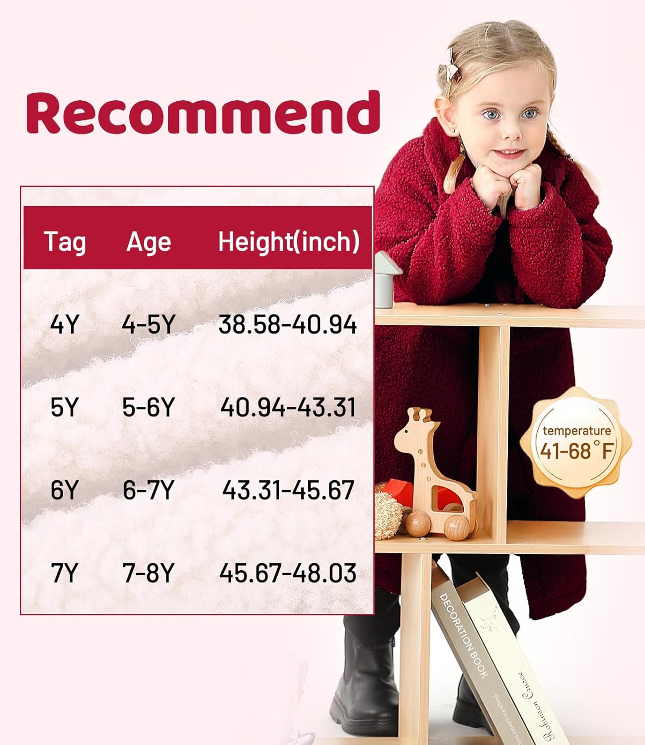 Long Coat for Girls Fleece Jackets 4-7 Years Knee-Length Lightweight Coats - Image 7