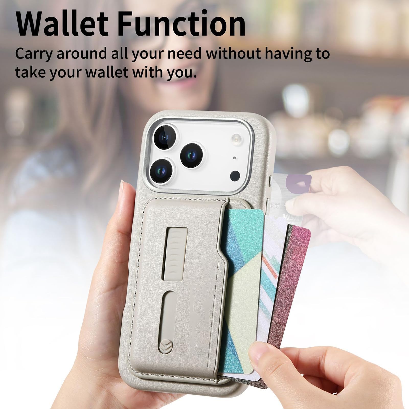 Etui na iPhone 17 Pro Max/17 Pro/Air/17, etui portfelowe z przegródkami na karty, etui na nadgarstek, magnetyczna, odporna na wstrząsy powłoka (pomarańczowy, 17 Air)