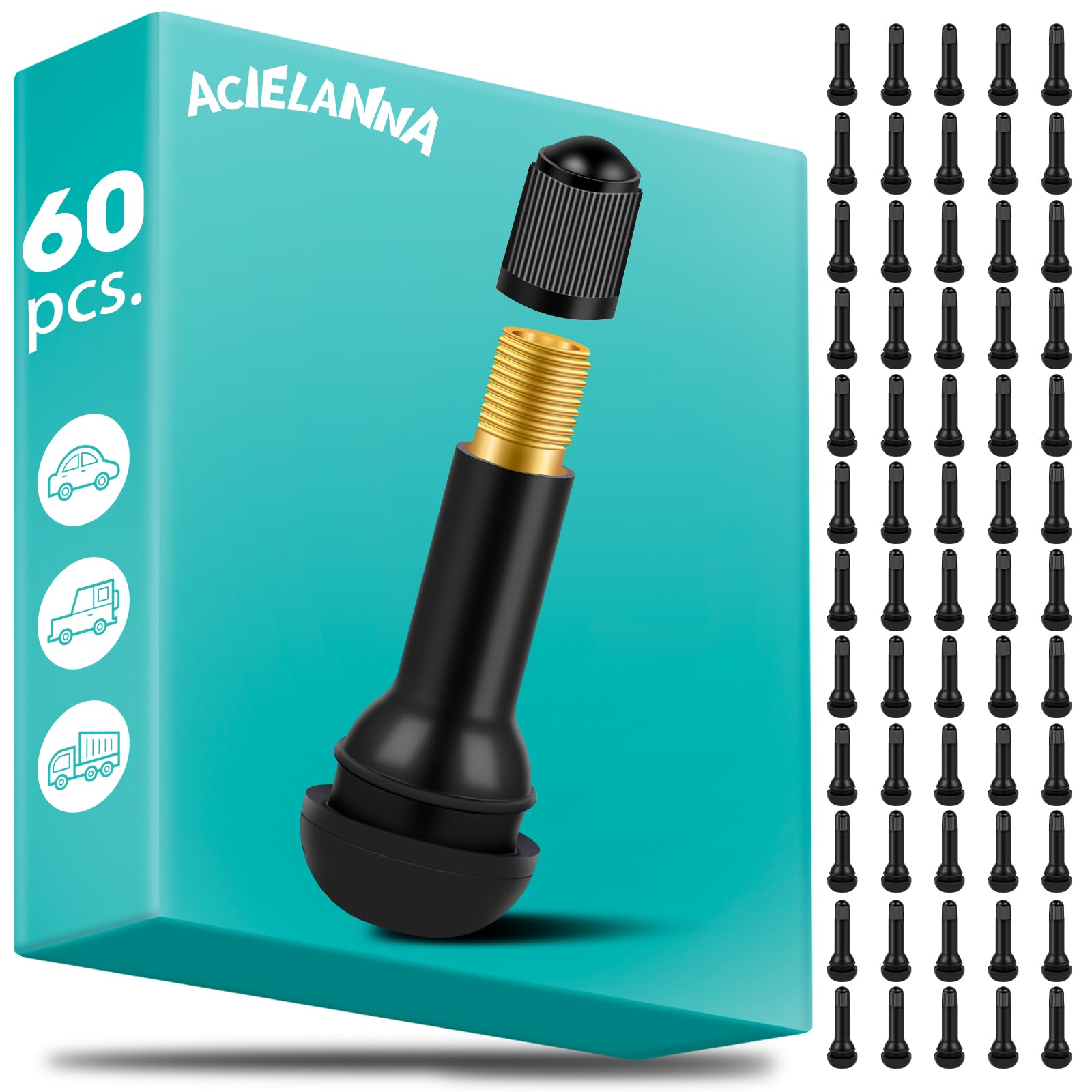 60 Stück TR414 Gummiventile, Universal Autoventil, Snap-In Gummi Ventile, Reifenventil, Autoreifen Ventil, Gummiventil Reifen für Auto, Motorräder