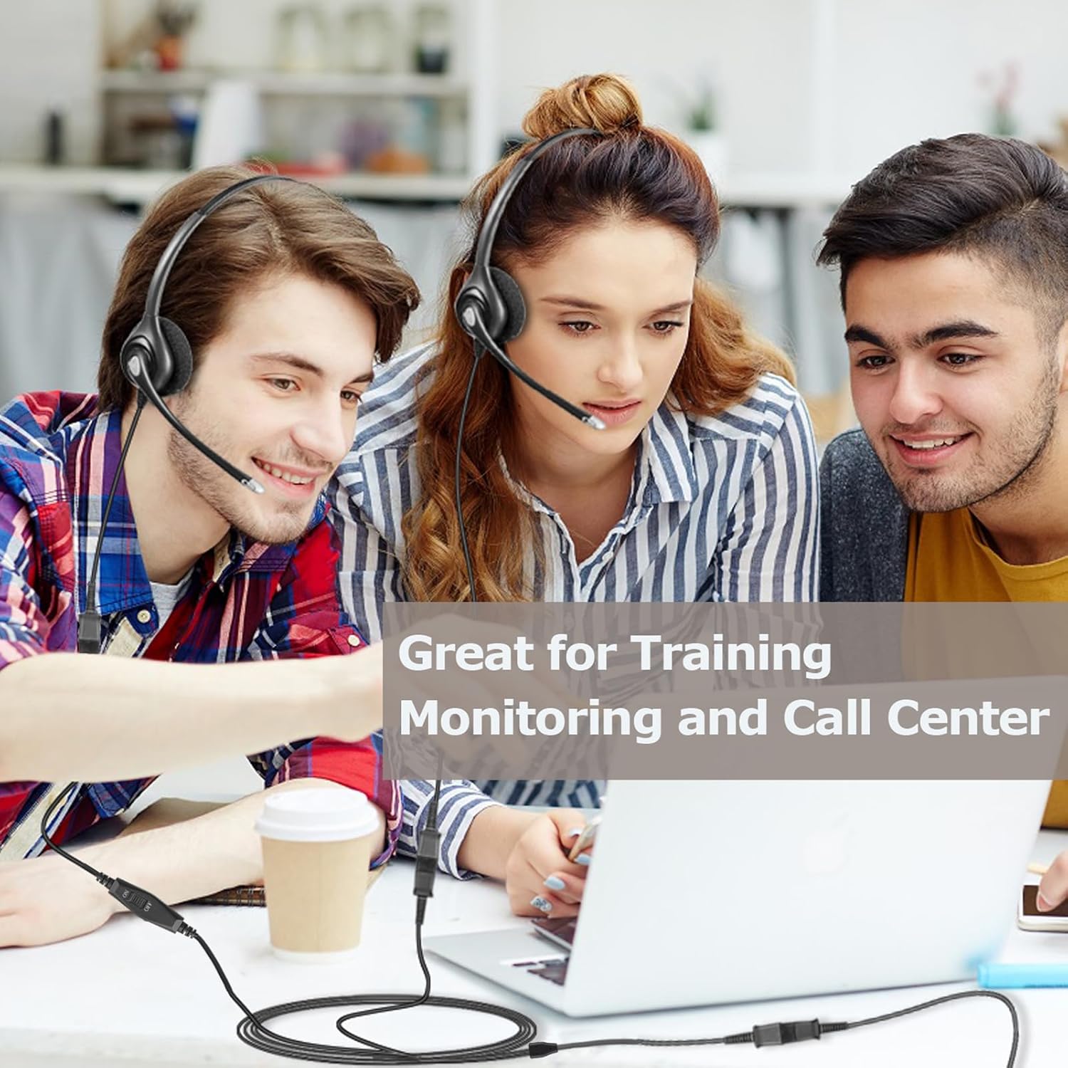 Training Y Splitter Adapter Cable to QD Headset Work for All Plantronics Quick Disconnect Headsets Splitter Cord Connector with in-line Volume Mute Controls for Call Center, Monitoring, Training