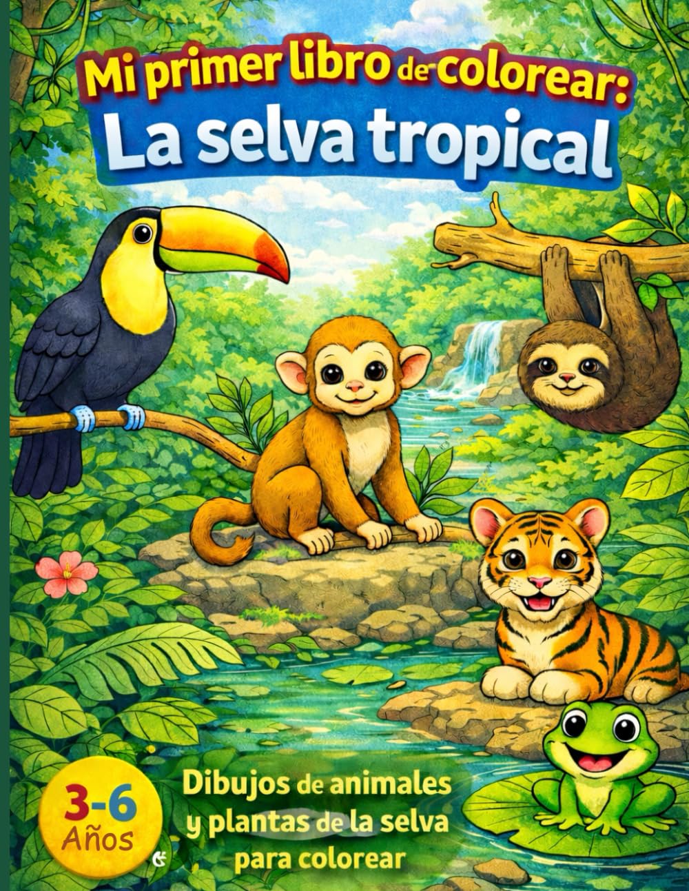 Mi primer libro de colorear: La selva tropical: Dibujos de animales y plantas de la selva para colorear