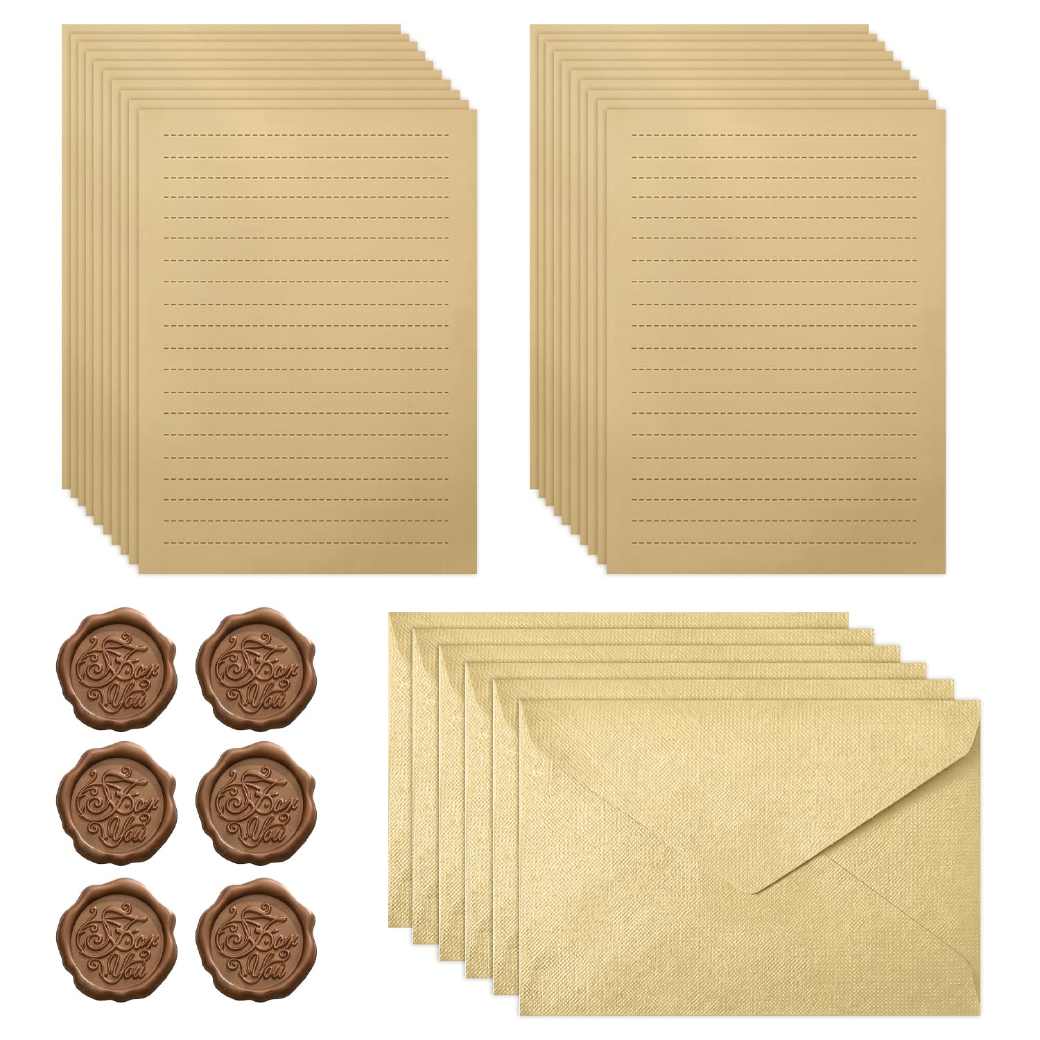 Vintage Letter Writing Set, 6 Envelopes, 20 Kraft Lined Papers, 6 Wax Seal Stickers, Elegant Stationery for Weddings, Birthdays, Greeting Cards(Combination 5)