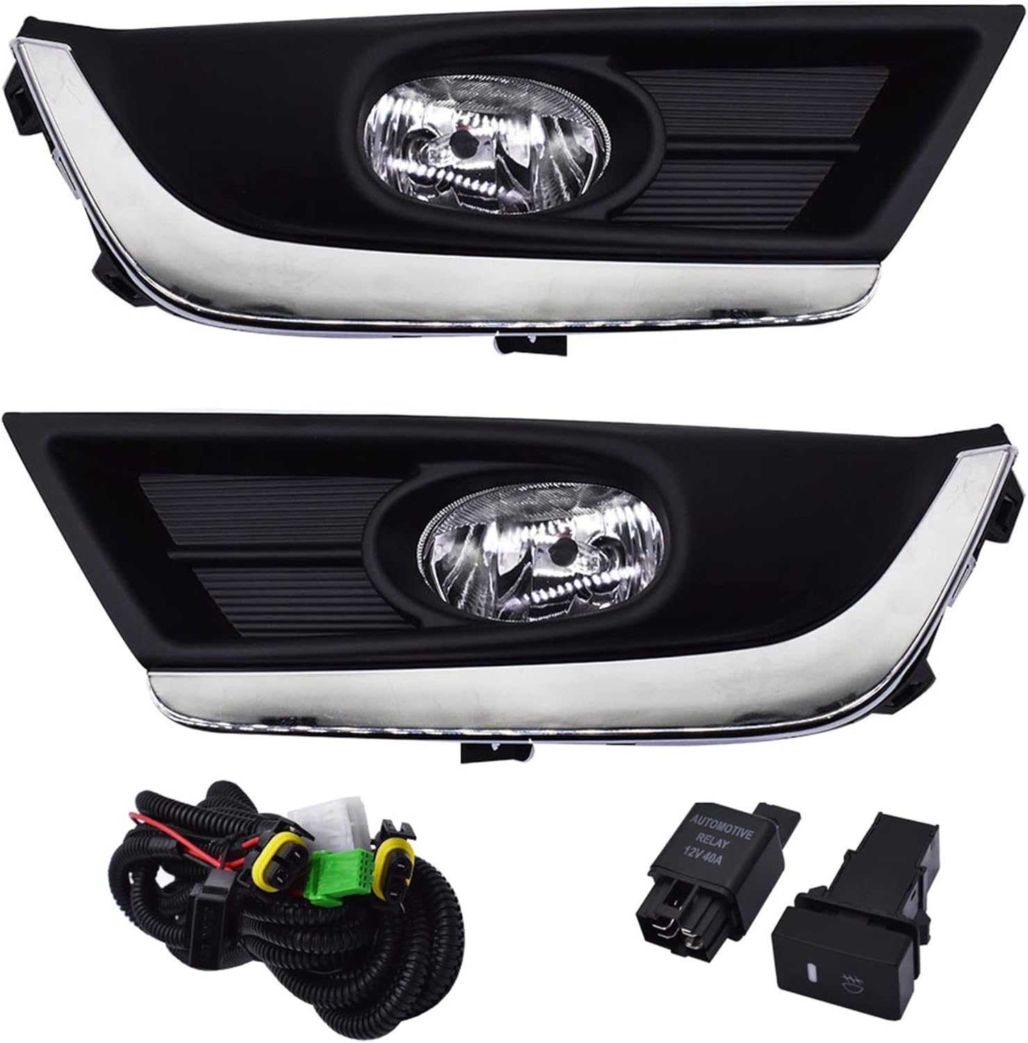 Silscvtt 2Pcs Fog Lights Replacement for Honda CRV 2017 2018 with Front Bumper Bezel Wires Switch Bulbs Left+Right Side