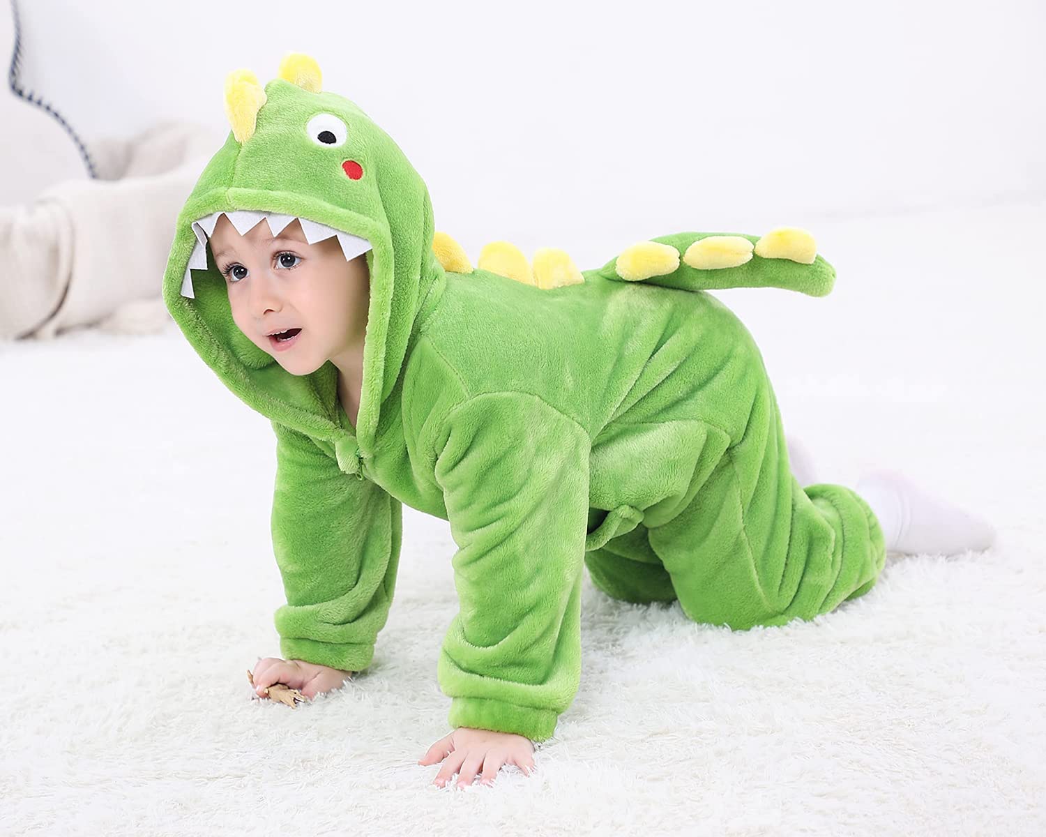 LOLANTA Costume da dinosauro per bambini, tuta in Pile felpa con cappuccio