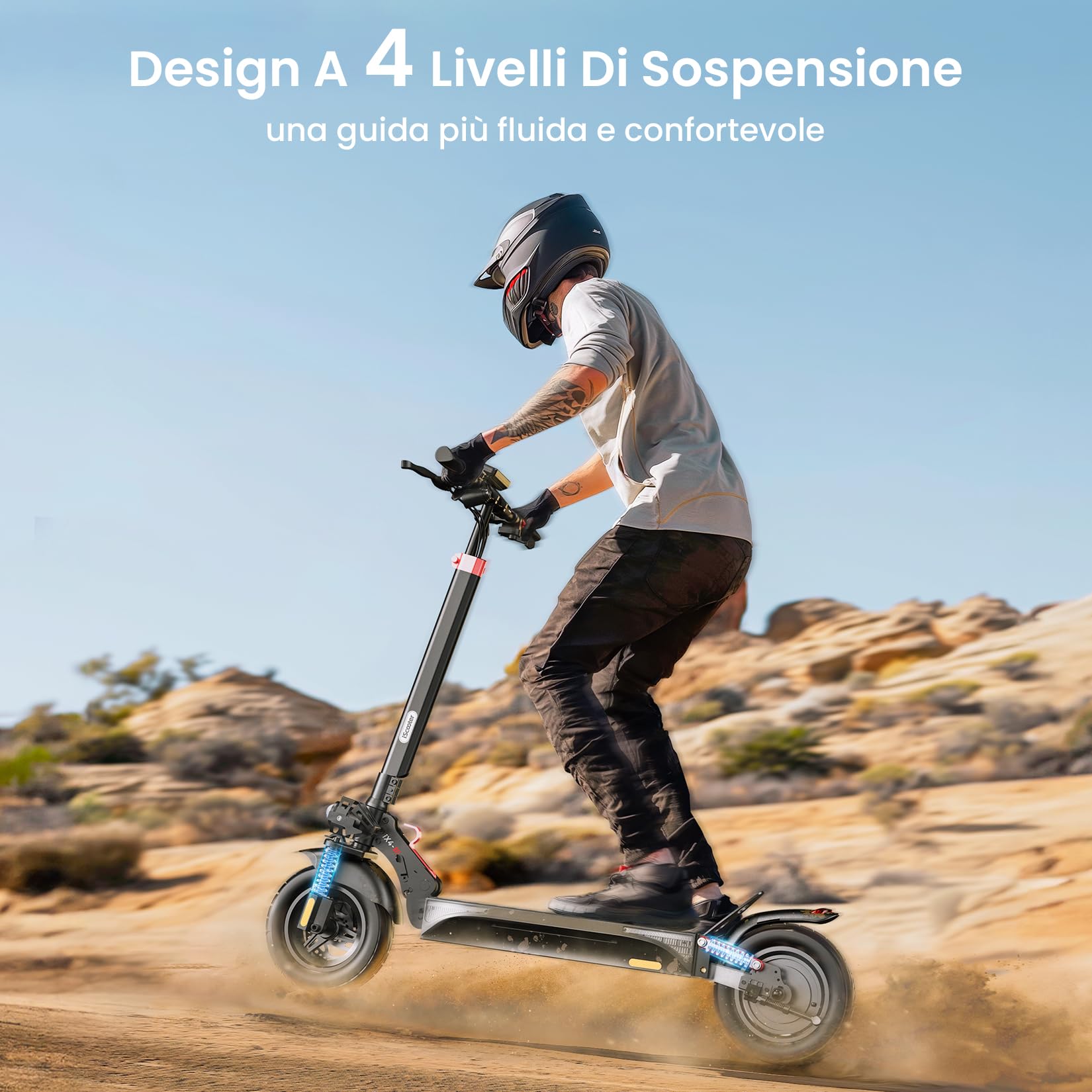 iScooter IX4 Monopattino Elettrico Adulti Fuoristrada 10'', Batteria da 48 V 15 Ah, Autonomia Massima 45 km, Pieghevole Design, Controllo Tramite App, Portata Massima 150 Kg, Ammortizzatore Quadruplo