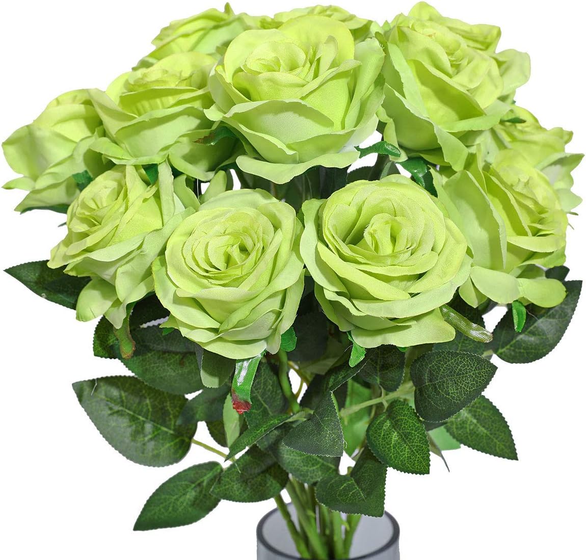 Nubry Artificial Silk Rose Flower Bouquet Lifelike Fake Rose for Wedding Home Party Decoration Event Gift 10pcs (Green) - Image 2