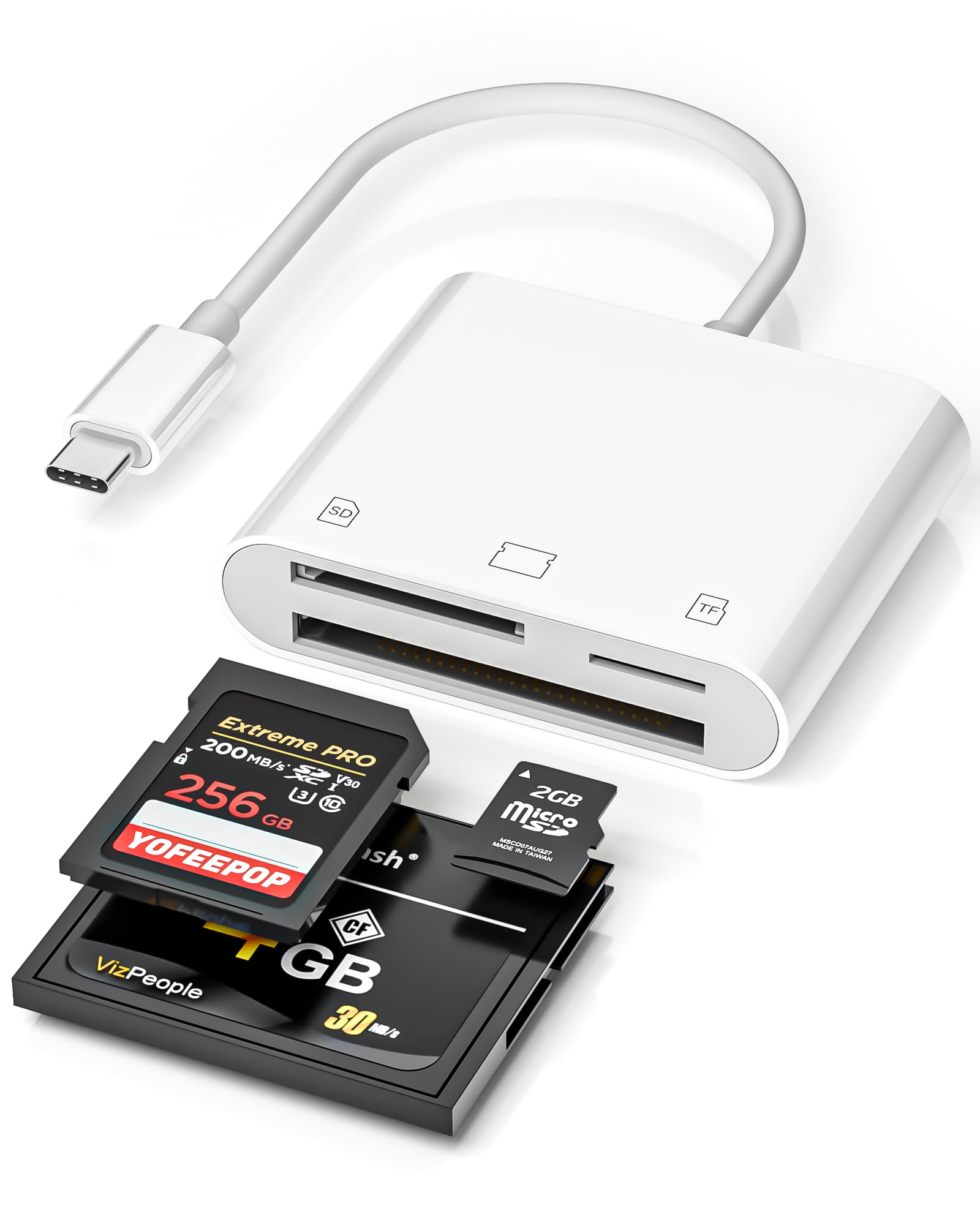 USB-C SD Card Reader, 3-Slot SD TF CF Adapter for iPhone 17/16/15 | iPad & Laptop Compati…