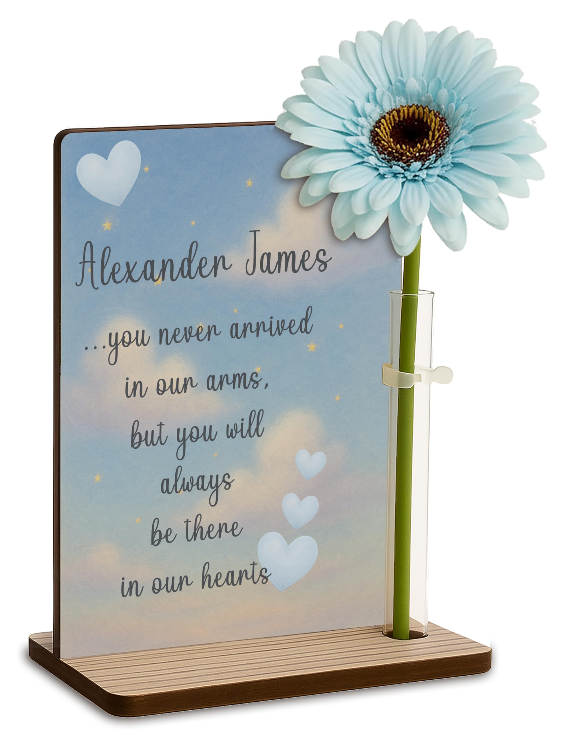 The Plum Penguin Always In Our Hearts Personalised Baby Loss Memorial Wooden Plaque With Artificial Flower Miscarriage Remembrance Angel Baby Keepsake Ornament Gift (Always In Our Hearts)