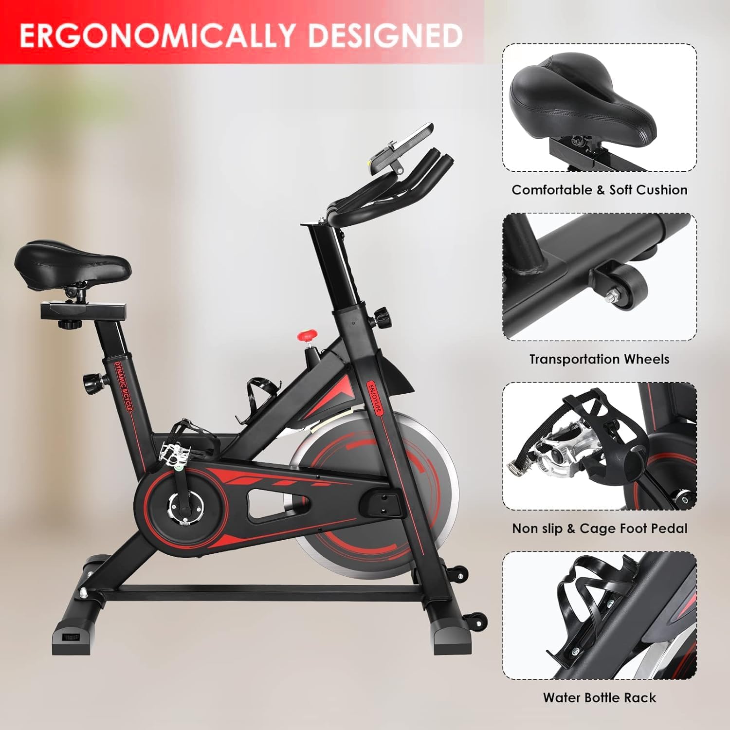 LIFERUN Vélo D'appartement à Résistance Magnétique – Silencieux, Réglage 0-100%, écran LCD, Guidon Et Selle Ajustables, 120 Kg Max